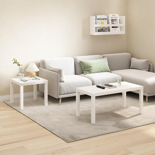 Furinno CLASSIC Side Table, Square Modern End Table with 1.8" Triple Thick Tabletop, Simple Night Stand, Bedside Table, Toolless Assembly, for Living Room, Bedroom, White