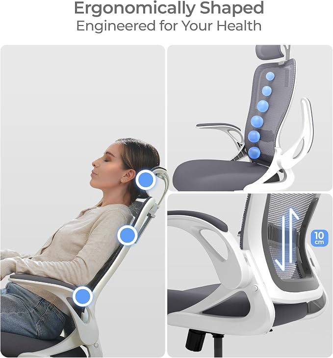 Tervo Model U | Folding Office Chair for Small Spaces | Ergonomic Design with High Rebound Mesh | Computer Desk Chair for Gaming | For Adults & Kids | Foldable & Compact with Flip Up Arms