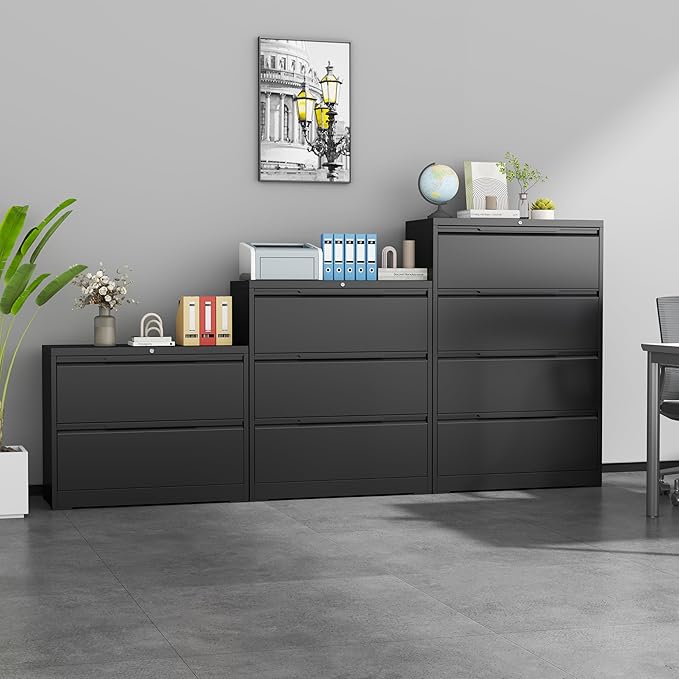 2 Drawer Lateral File Cabinet with Lock,Metal File Cabinets for Home Office,Locking Filing Cabinet for Letters/Legal/A4 Size, Assembly Required,Black Widen