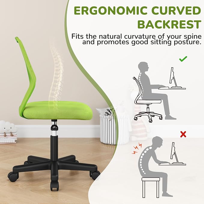 Topeakmart Office Desk Chair Armless Swivel Computer Chair Low-Back Task Chair with Lumbar Support & Height Adjustable Study Chair, Green