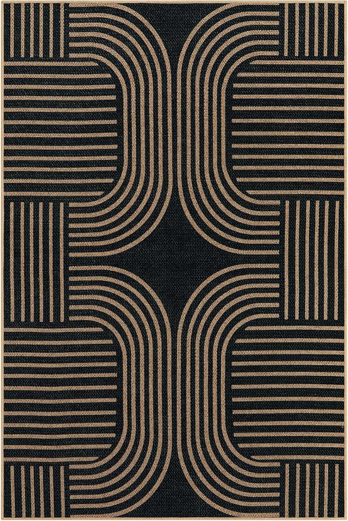 Lahome Enfys Modern Geometric Easy Jute Rug, 6x9 Area Rugs for Living Room Outdoor Patio Washable Indoor Outdoor Carpet, Farmhouse Large Non Slip Carpet for Bedroom Backyard Dining Room