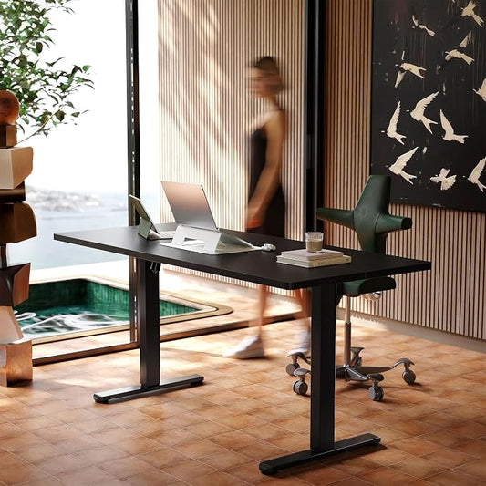 HUANUO 63 x 28 inch Electric Standing Desk Adjustable Height, 4 Memory Height Settings, Sit Stand Up Desk for Home Office & Computer Workstation, Black
