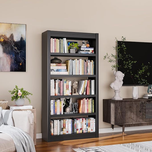 OSEILLC Bookshelf,61 Inch Tall 5-Tier Bookcase, Modern Bookshelves with Adjustable Shelves, Book Shelf for Home Office, Living Room, Garage, Minimalist Lifestyle & Small Space Living(Black)