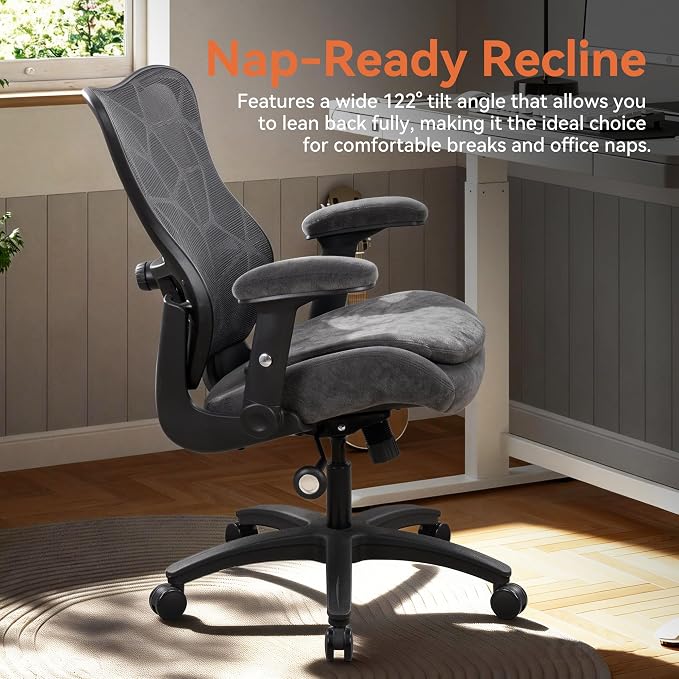 Office Chair 500lbs Big and Tall Ergonomic Mesh Desk Chair Heavy Duty with 24" Extra Wide Seat Adjustable Lumbar Support & Flip-Up Arms for Large Body Types (Dark Gray)