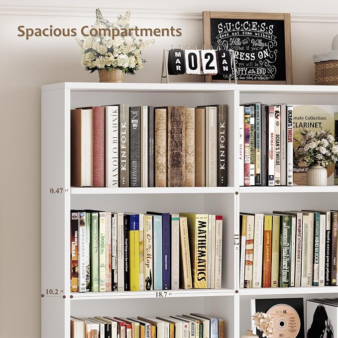 HOSTACK 71" Tall Triple Wide Bookshelf with Doors & Drawers, Modern Wood Bookcase for Storage, 6-Tier Large Bookcase with Display Shelves, Space-Saving Bookshelf for Living Room, Home Office, White