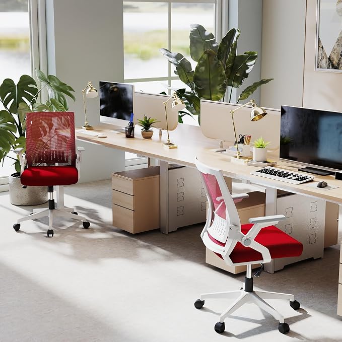 Ergonomic Office Chair with Flip-Up Arms, Small Desk Chair with Breathable Mesh Back, Home Office Desk Chair that Saves Space, Compact Swivel Computer Chair