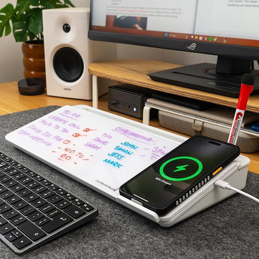 DeskBoard Buddy Desktop Whiteboard + 2 Markers (White with Wireless Charger)