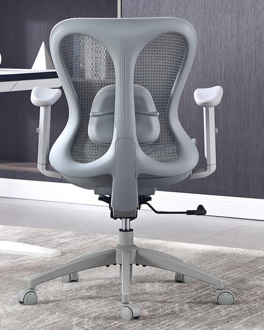 amseatec Ergonomic Office Desk Chair, Comfortable Computer Gaming Chair, Breathable Mesh Back & Seat, Adjustable Armrest, Lumbar Support, Butterfly Design for Home Office (Gray)
