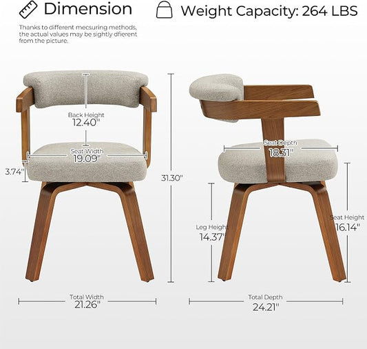 Art Leon Office Chair No Wheels - Mid Century Modern Desk Chair, Fabric Upholstered Accent Arm Chair with Wood Legs for Small Spaces Home Office Living Room Bedroom Study, Off White/Walnut