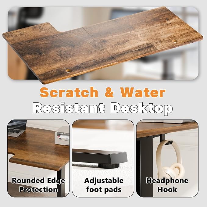 Realbear 63 Inch Electric L Shaped Standing Desk, Height Adjustable Standing Corner Desk with 3 Memory Presets, Ergonomic Workstation Office Desk for Home/Office (Rustic Brown, 63 Inch)