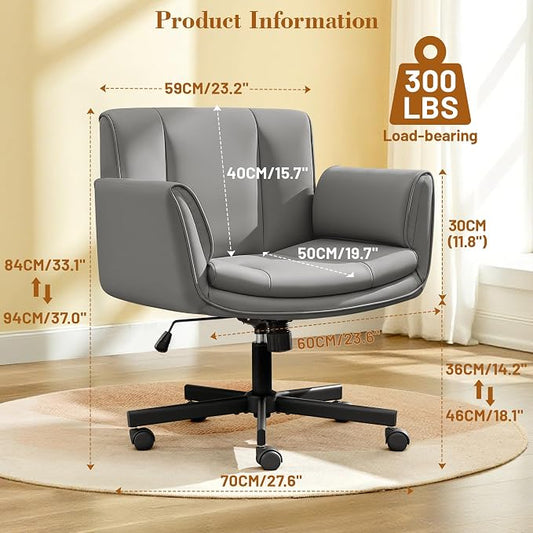 HeroSet Criss Cross Chair with Wheels & Armrests,Comfy Wide Vanity Chair,Scratch-Resistant Pu Leather Cross Legged Desk Chair,Height Adjustable Computer Office Desk Chairs for Home,Makeup,Bedroom