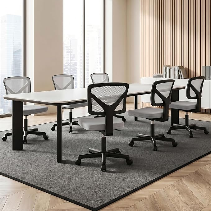 OLIXIS Armless Office Chair, Ergonomic Desk Chair with Wheels, Mesh Back, Removable Washable Foam Cushion, Height Adjustable Rolling Swivel Chairs for Small Space, Home, Office, Grey
