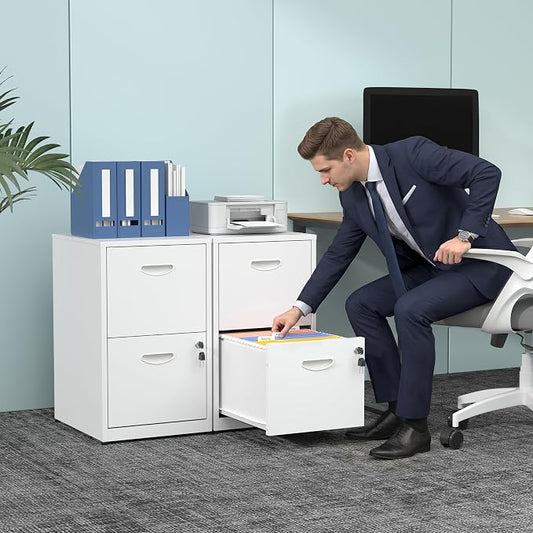 Polup 2 Drawer File Cabinet with Lock, White Filing Cabinets for Home Office, Metal Locking File Cabinet with Two Drawers, Light Duty File Storage Cabinet for Letter Size - Assembly Required