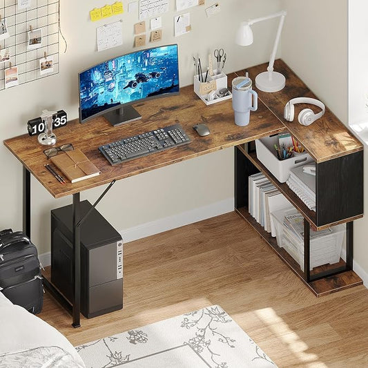 ALISENED L Shaped Computer Desk with 2 Shelves Bookshelf, Modern Corner Computer Desk with Storage, Office Desk Study Table Writing Desk for Home Office