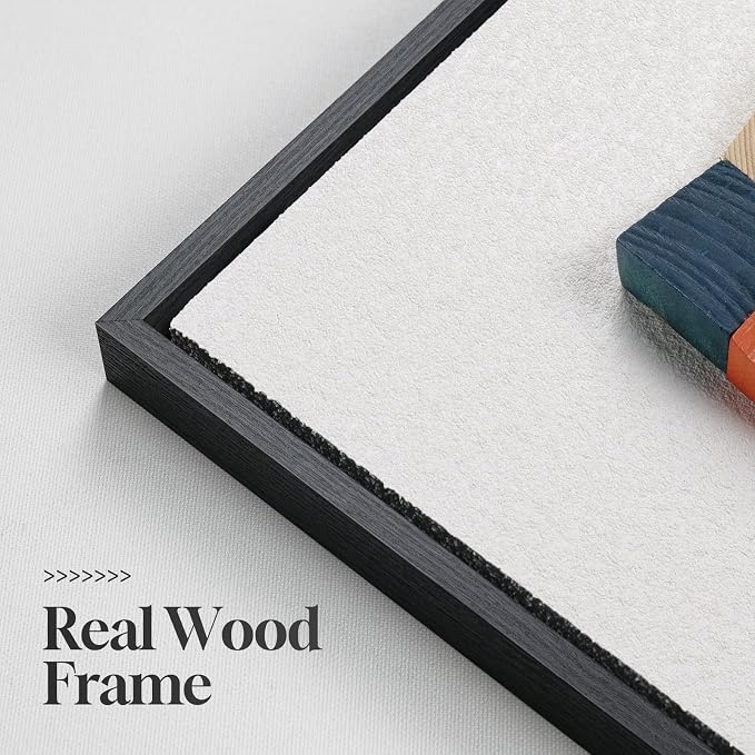 Framed 3D Textured Wood Abstract Wall Art for Living Room, Boho Colorful Geometric Beige Painting Artwork for Walls, Modern Minimalist Wall Decor, Hallway, Bedroom, Kitchen, Office,24 x 24 Inch