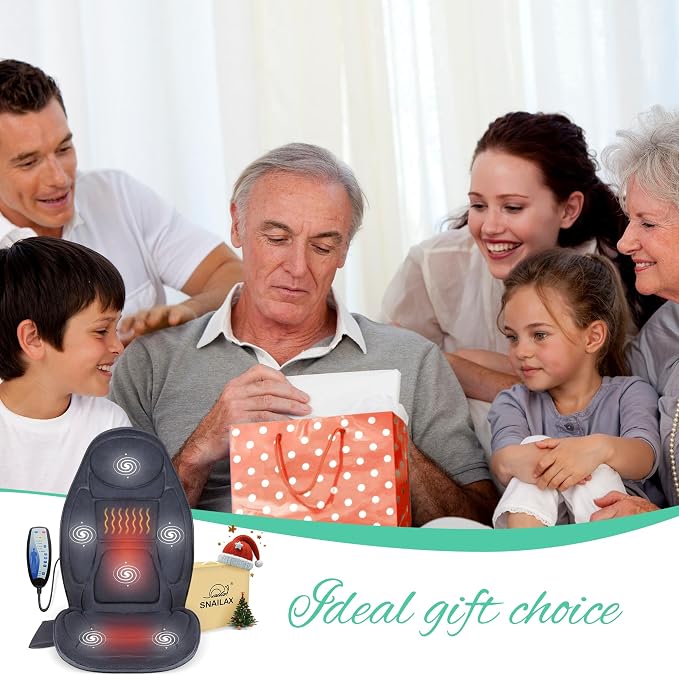 Snailax Back Massager with Heat, Vibration Massage Seat Cushion with 6 Vibrating Motors and 2 Heat Levels, Massage Chair Pad for Home Office use, Gifts for Fathers Day Dad
