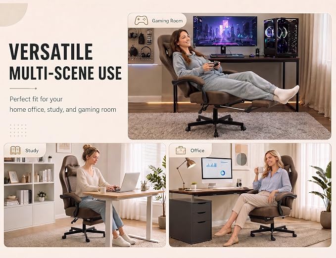 Office Desk Computer Gaming Chair for Adults, Ergonomic High Back Gamer Chair with Massage and Pocket Spring Cushion, Swivel Comfy Video Game Chairs with Footrest and Lumbar Support (Pro Brown)
