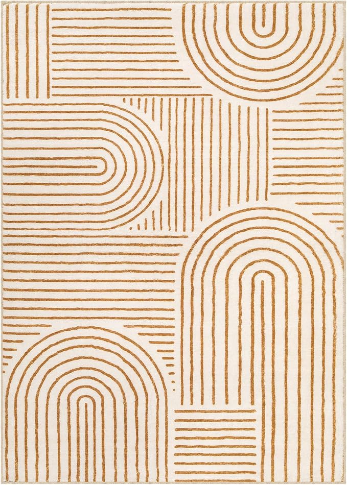 Lahome Abstract Washable Rugs 5x7, Non Slip Soft Living Room Rugs Ultra-Thin Rainbow Bedroom Rug, Non Skid Rug Backing Accent Carpet for Dining Room Office Darrell (5'x7',Orange)