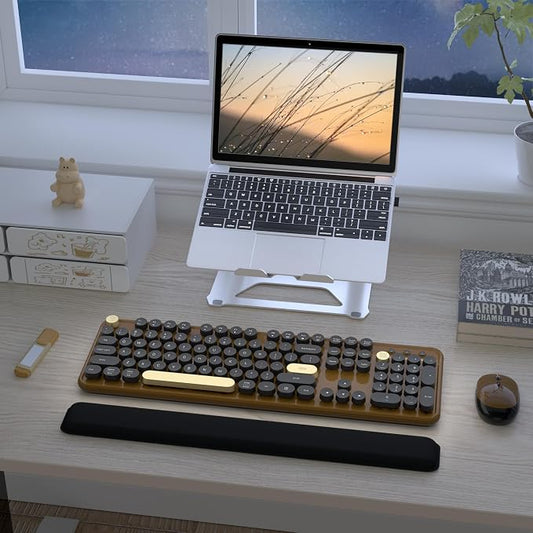 Links9+ Retro Wireless Keyboard and Mouse Combo, 104-Key Full-Size Floating Round Keycaps, 2.4G Plug & Play, USB & Type-C Ready, Ergonomic Set for Mac, Laptop, PC, Windows (Coffee-Black)