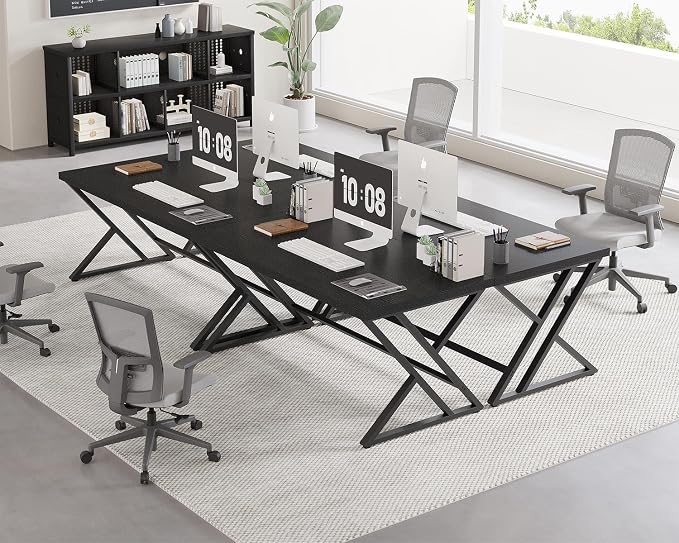 LVB Black Office Desk, Modern Writing Computer Desk for Home Office, Industrial Metal Wood Study Work PC Gaming Computer Table for Bedroom, Executive Student Workstation Desk, 47 Inch, Black Oak