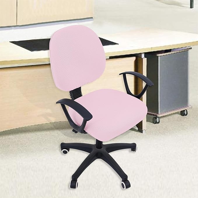 Smiry Stretch Jacquard Office Computer Chair Covers, Removable Washable Universal Desk Rotating Chair Slipcovers Protector, Seat + Backrest Cover, Pink
