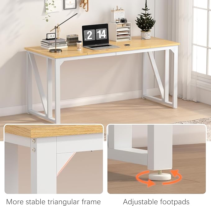 NSdirect Computer Desk 63×23.6Inch Gaming Desk with Deeper & Thicker Desktop, Office Desk Work Desk for Home Office, Natural