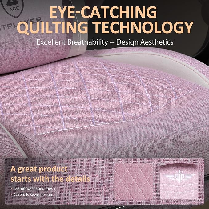 GTPLAYER Gaming Chair with Footrest, Big and Tall Game Chair High Back Computer Office Chair with Lumbar Support for Adults, Ergonomic Swivel Games Chair with Cushion Gaming, Fabric Pink