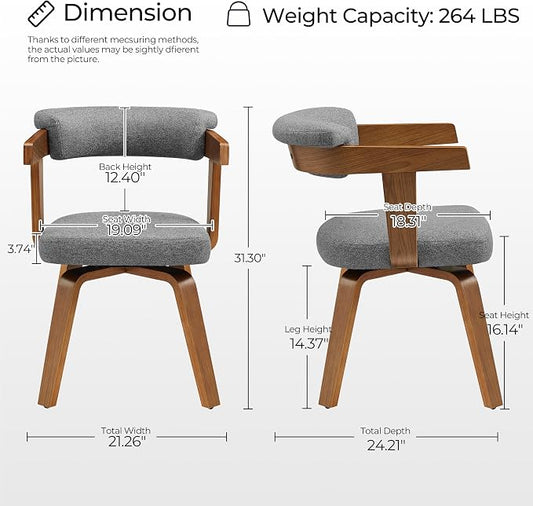 Art Leon Office Chair No Wheels - Mid Century Modern Desk Chair, Fabric Upholstered Accent Arm Chair with Wood Legs for Small Spaces Home Office Living Room Bedroom Study, Off White/Walnut