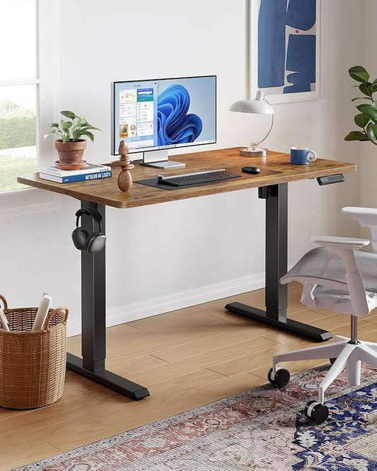 HUANUO Electric Standing Desk,47" x 28" Height Adjustable Desk, 4 Memory Height Settings, Sit to Stand Up Desk for Home Office, with Headphone Hook, Cable Manager, Black