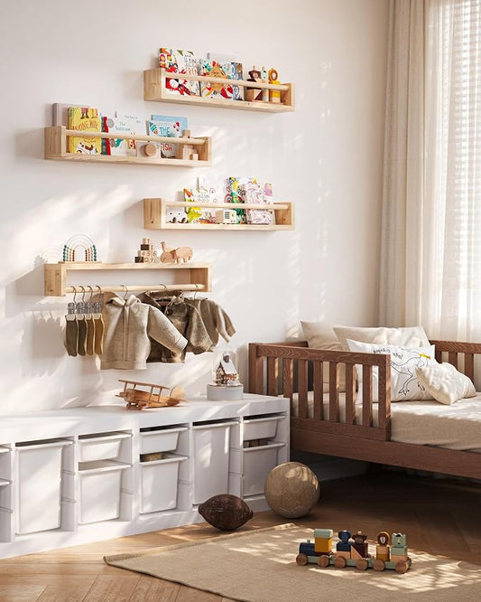 Seocry Nursery Book Shelves, 4 Pack, Wall Book Shelves for Kids Room, Baby, Toddler, Nursery Decor (Wood, 23 Inches)