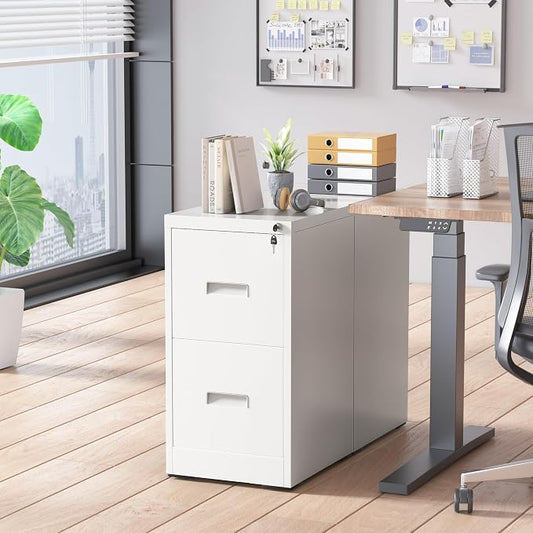 Superday 2 Drawer File Cabinets, 18” D Vertical File Cabinet with Lock, Locking Filing Cabinet for Home Office, White Metal Filing Cabinets for Hanging Letter/Legal Folders, Easy Assemble