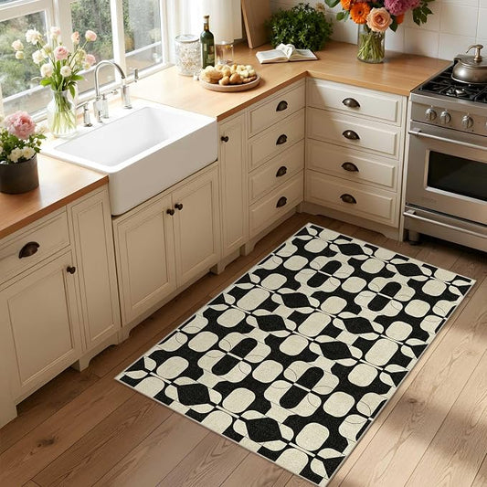 Latte&Fog 2x3 Entryway Rug, Small Modern Abstract Door Mat Samll Rug, Washable Kitchen Rug, Boho Non Slip Low Pile Carpet for Indoor Kitchen, Entry, Front Door and Bathroom - Beige