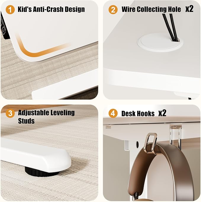 ERGOMAKER Electric Standing Desk, 43.3" x 23.6" Height Adjustable Sit Stand Desk with Splice Board for Home Office, Computer Desk Memory Preset (White Frame, White Desktop)