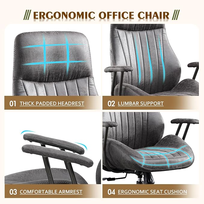 CAODOC High Back Office Chair,Modern Swivel Office Chair,Black Suede Fabric Gaming Chair,Height Adjustable Home Office Desk Chair with Lumbar Support