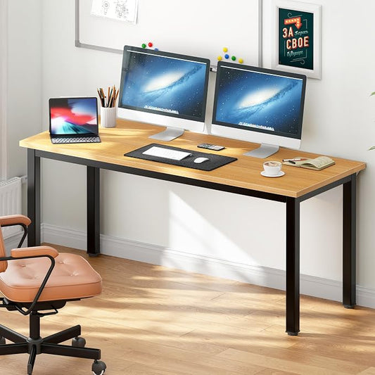 SogesHome 63 inches Computer Desk for Home Office, Modern Simple Large Gaming Desk, Writing Study Laptop Table Workstation with Metal Frame, Teak and Black