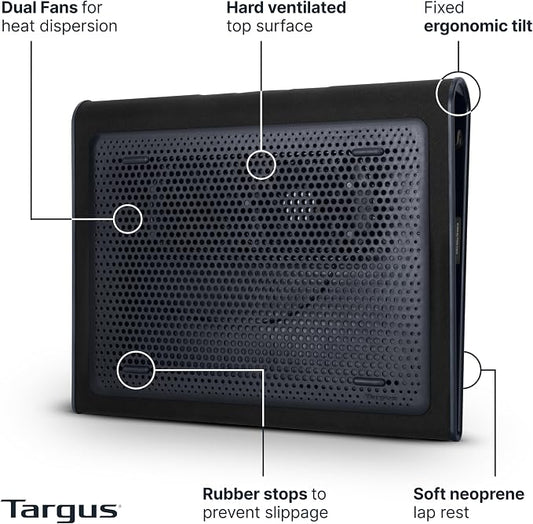 Targus 17 Inch Dual Fan Lap Chill Mat - Soft Neoprene Laptop Cooling Pad for Heat Protection, Fits Most 17" Laptops and Smaller - USB-A Connected Dual Fans for Heat Dispersion (AWE55US)