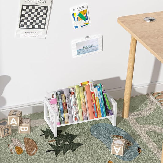 ELITEROO Mini Bookshelf for Desk, Desktop Bookcase, Single Cookbook Shelf, Tabletop Book Storage Rack, Tiny Book Organizer for Book Display & Storage, White