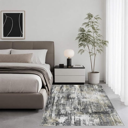 Latte&Fog 4x6 Rug for Living Room, Modern Abstract Washable Area Rug, Boho Non Slip Low Pile Throw Carpet for Indoor Bedroom, Dining Room, Office, Dorm, Classroom, Farmhouse and Kids Room