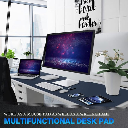 K KNODEL Large Office Leather Desk Mat, Mouse and Keyboard Pad, Computer and Laptop Mat, Desktop Protector and Cover, Writing Pad and Blotter (47.2"x23.6", Dark Blue)