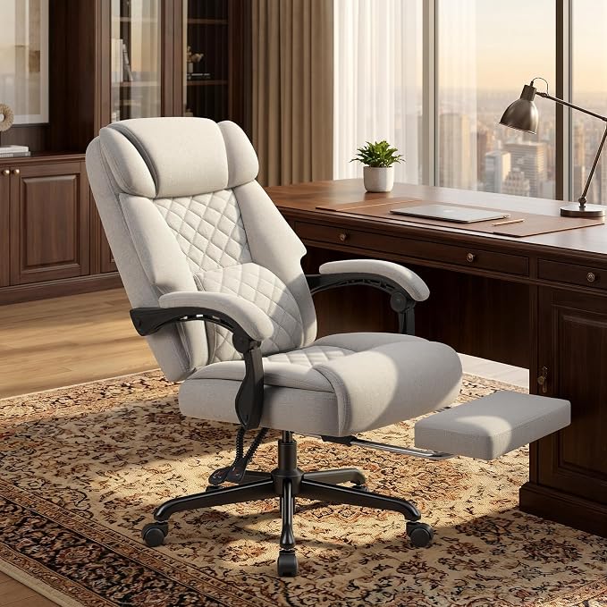 Shahoo Massage Office Chair with Heat & 6 Vibration Points, 400LBS Big and Tall Office Chair with Foot Rest, High Back Ergonomic Reclining Executive Desk Chair for Home Office Desk, PU Leather, Grey