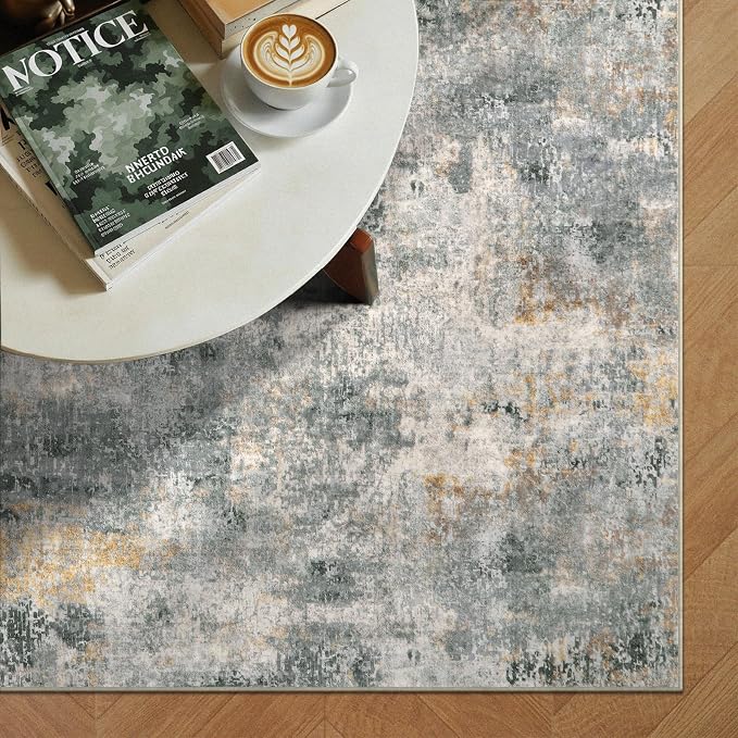 Lahome Modern Abstract Living Room Rug, Grey Washable Rugs 8x10 Area Rugs for Bedroom Stain Resistant Non Slip, Large Soft Indoor Accent Carpet for Dining Room Table Home Office Decor