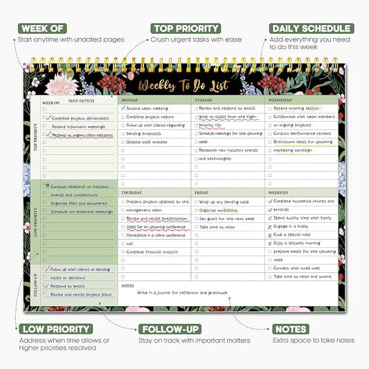 Taja Weekly To Do List Notepad with 52 Undated Sheets(8.5"×11")- Weekly Desk Planner for Women & Man, Work and Home - 1 Pack Forest Bloom