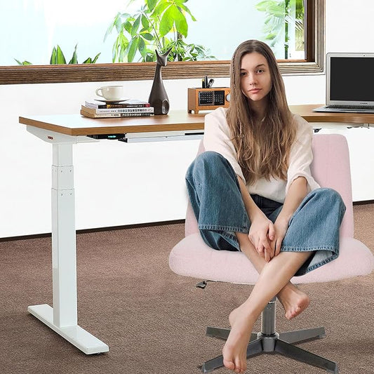 FDW Criss Cross Chair Armless Cross Legged Office Desk Chair Adjustable Swivel Ergonomic Gaming Chair No Wheels Backrest with Wide Seat Native Sponge Computer Task Vanity Chair for Home Office,Pink
