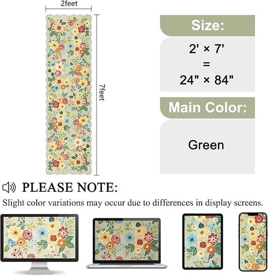 DUKINO Washable Runner Rug, 2x7 Lightweight Soft Floral Hallway Rug Runner with Low Pile Design, Non Shedding & Non Slip Backing Thin Indoor Carpet for Bedroom, Bathroom, Entrance, Kitchen, Green