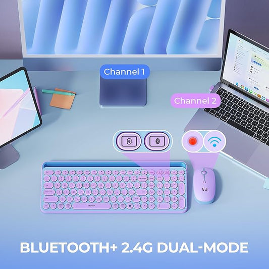 seenda Bluetooth Keyboard and Mouse for iPad, CTU-301 Wireless Multi-Device Connection Bluetooth+2.4G Keyboard Mouse Combo with Tablet Holder for iPad/Macbook/Windows, iOS/Android/Phone, Blue & Purple