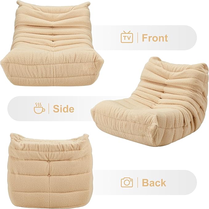 Hobestluk Adults Bean Bag Chair Faux Fur BeanBag Couch for Living Room | Khaki Teddy,Ergonomic Design,Memory Foam,UltraSoft,Anti-slip Bottom,No Assembly Required,Decorative Style for Living Room
