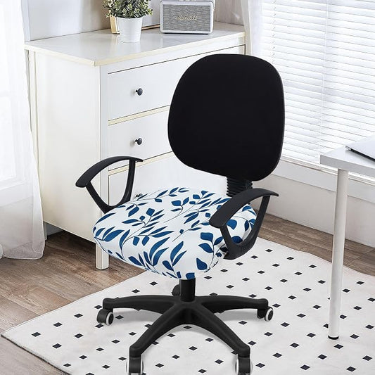 Smiry Printed Office Computer Chair Seat Covers, Stretch Fit Universal Desk Rotating Chair Cover Washable Removable Seat Cushion Protectors - Teal and White