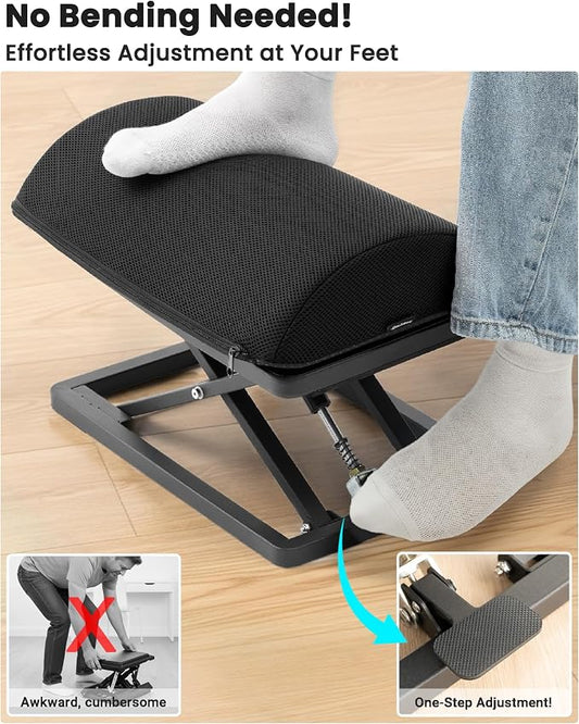 Truly Infinite Height Adjustable Footrest|No Bending Needed—Foot Step-to-Adjust|2.7"-13.1" Height|Washable|Foot Rest Stool for Under Desk at Work, Office/Home/Gaming/Study Desk Essentials