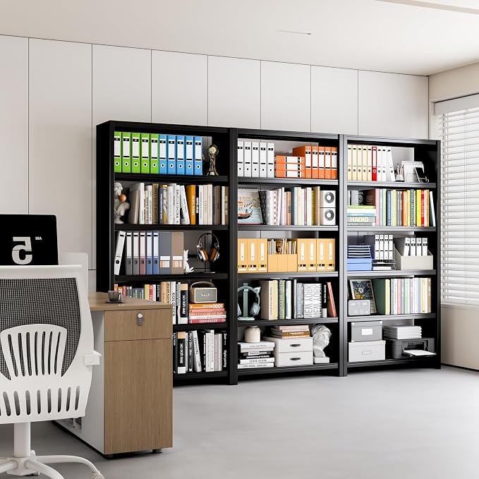5 Tier Metal Bookshelf, Black 69" Tall Bookcase, Large Heavy Duty Book Shelves, Industrial Wide Book Shelves, Display Storage Shelves for Library Bedroom Living Room Office