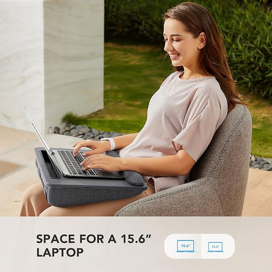 HUANUO Laptop Lap Desk - Portable Lap Desk with Pillow Cushion, Fits up to 15.6 inch Laptop, with Anti-Slip Strip & Storage Function for Home Office Students Use as Computer Laptop Stand - Grey